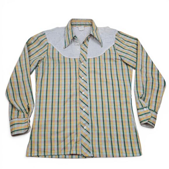 Unbranded Other - Western Quilt Yoke Plaid Shirt Men’s M VTG 70's Ranch wear Boho Frontier Prairie